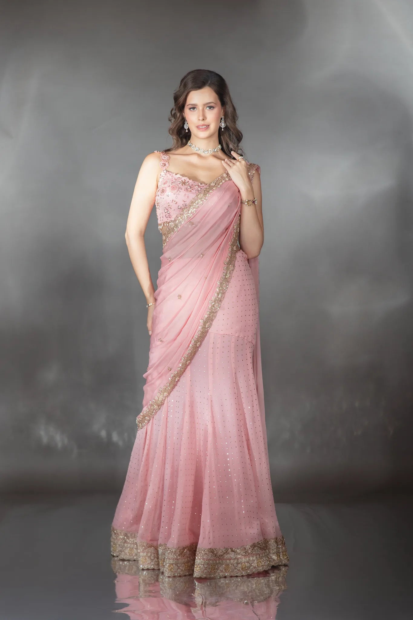 Petal Pink Draped Lehenga Saree - Saaj 31st11097