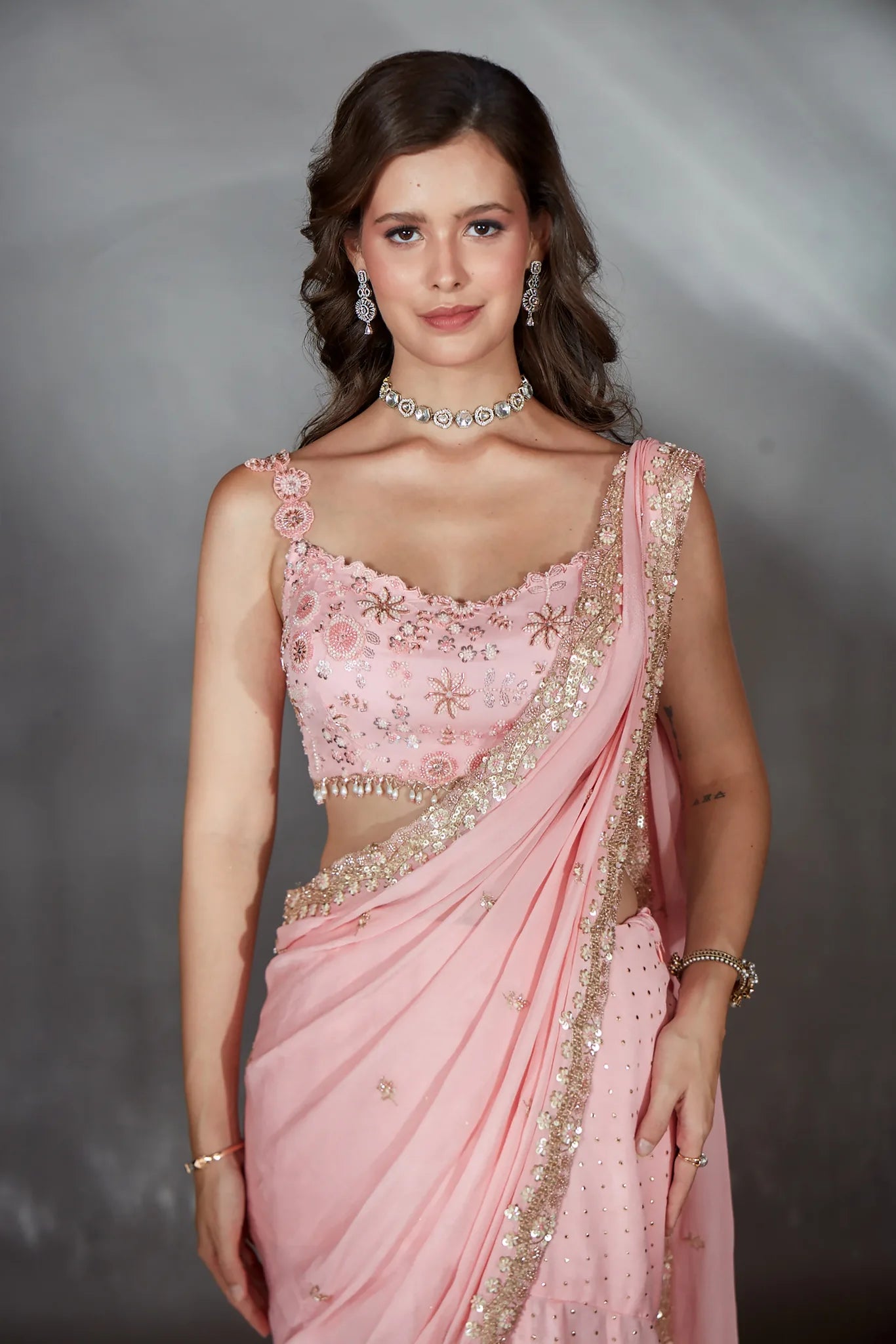 Petal Pink Draped Lehenga Saree - Saaj 31st11102