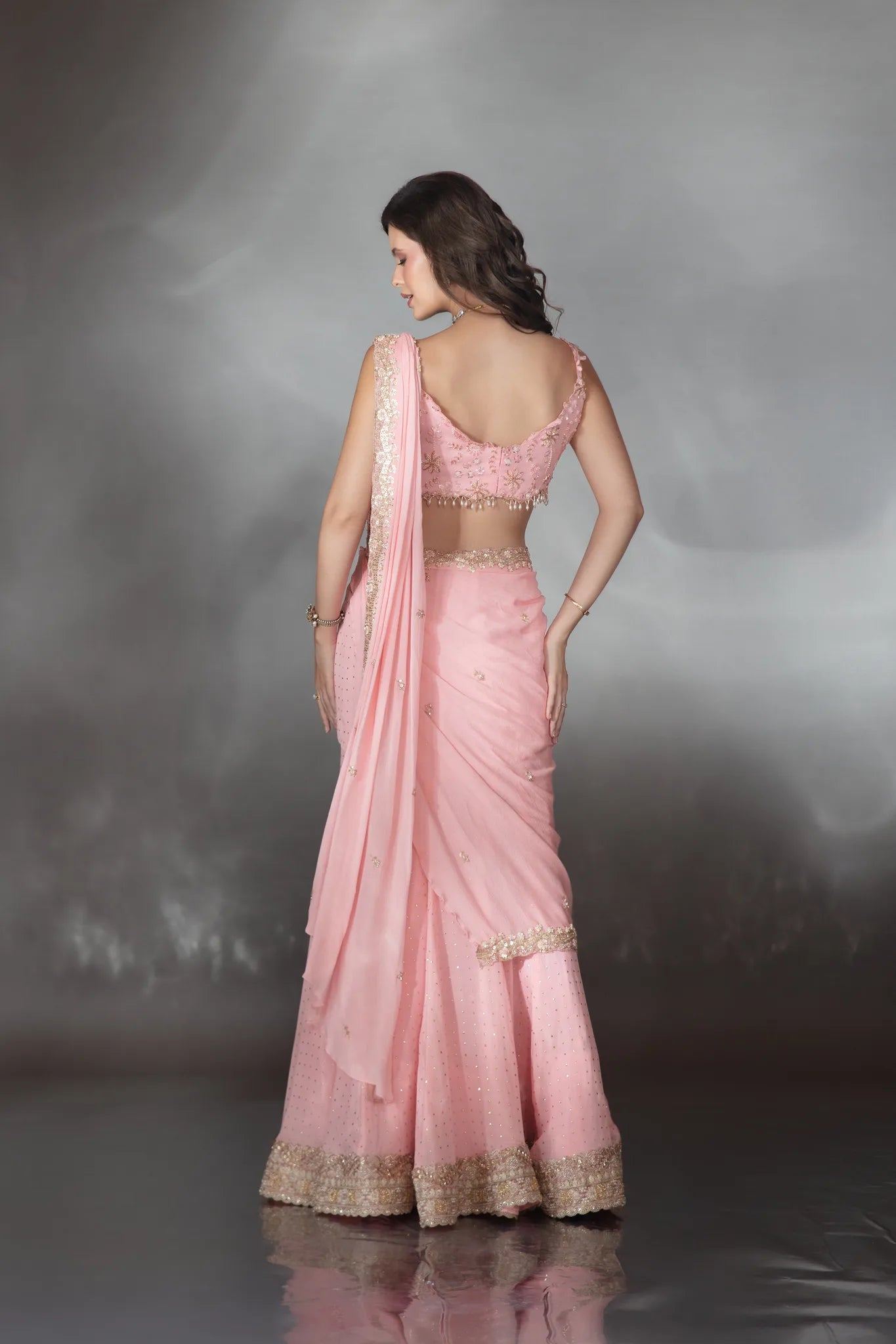 Petal Pink Draped Lehenga Saree - Saaj 31st11130