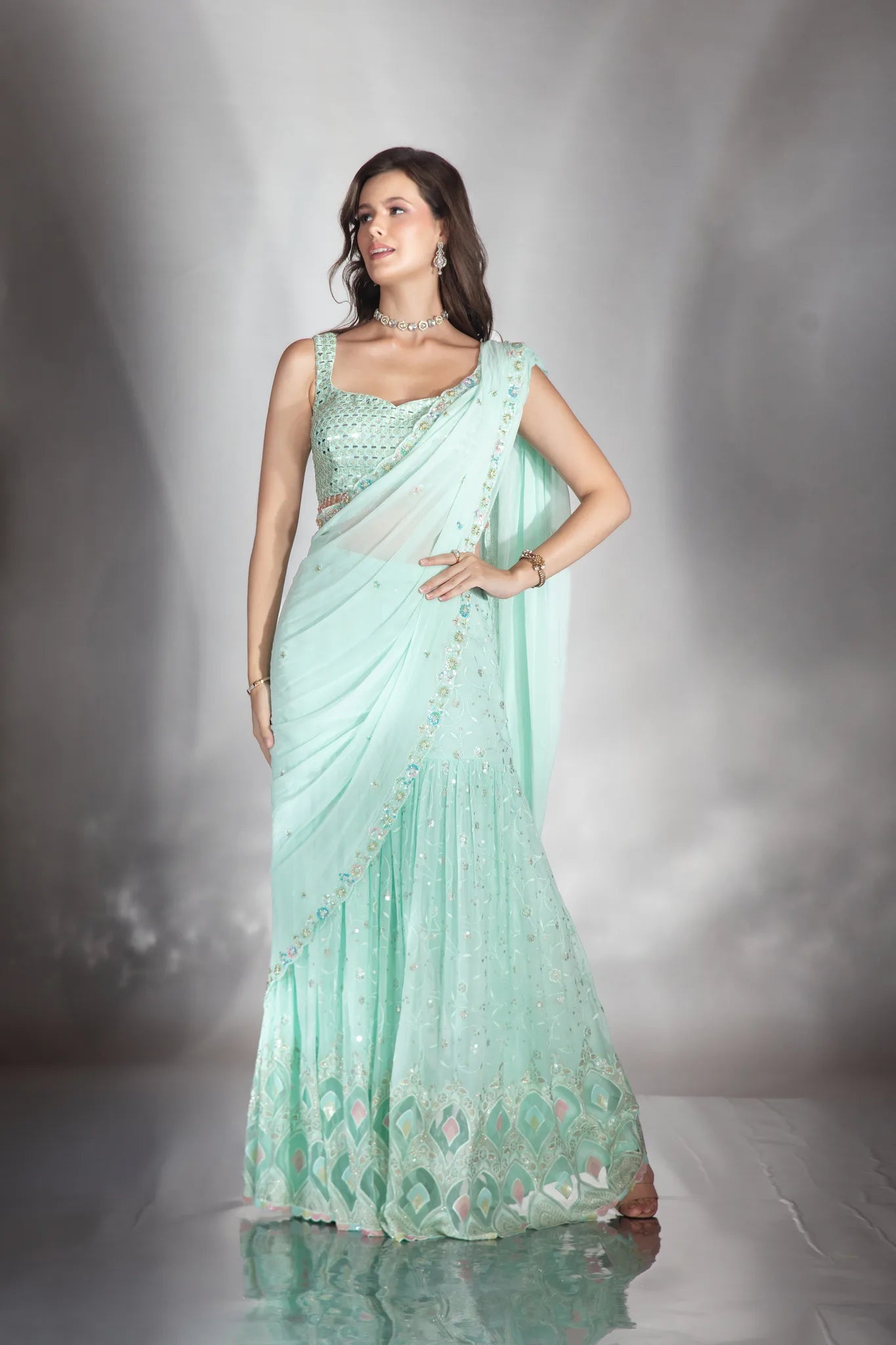 Aqua Mist Sharara Saree - Saaj 31st11227