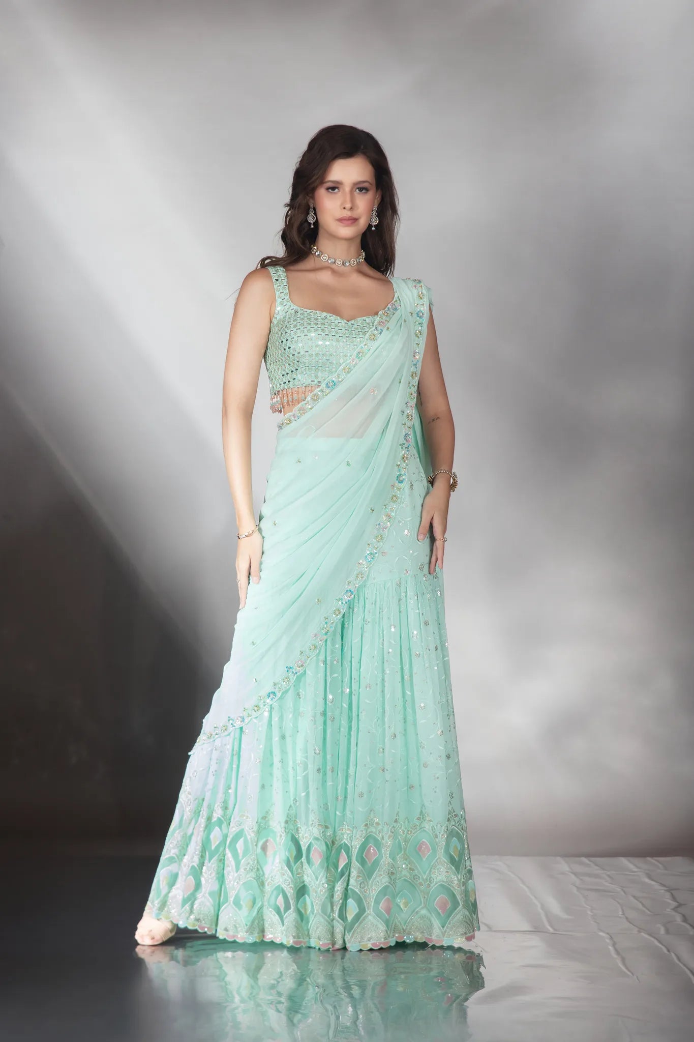 Aqua Mist Sharara Saree - Saaj 31st11242