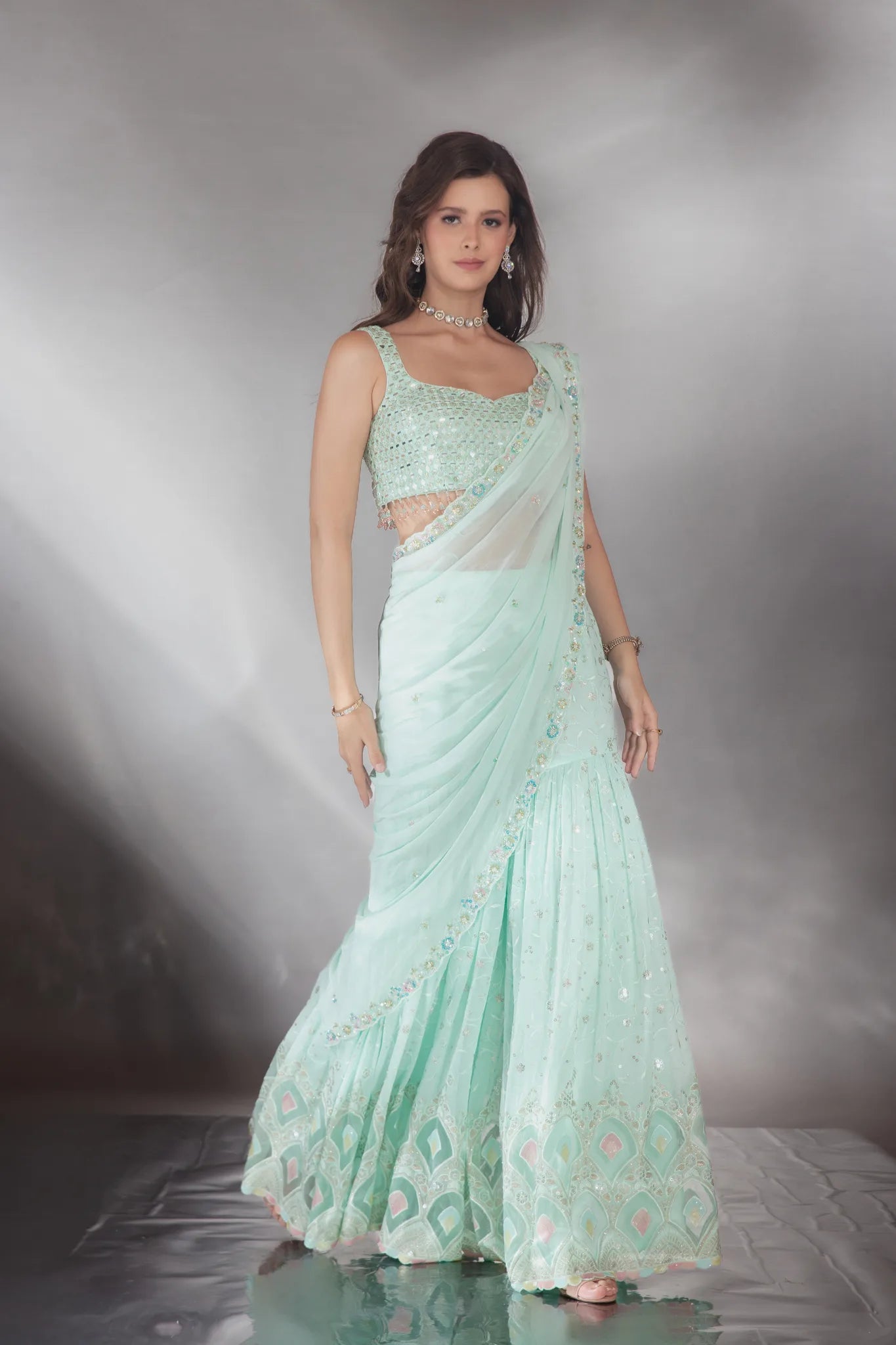 Aqua Mist Sharara Saree - Saaj 31st11262