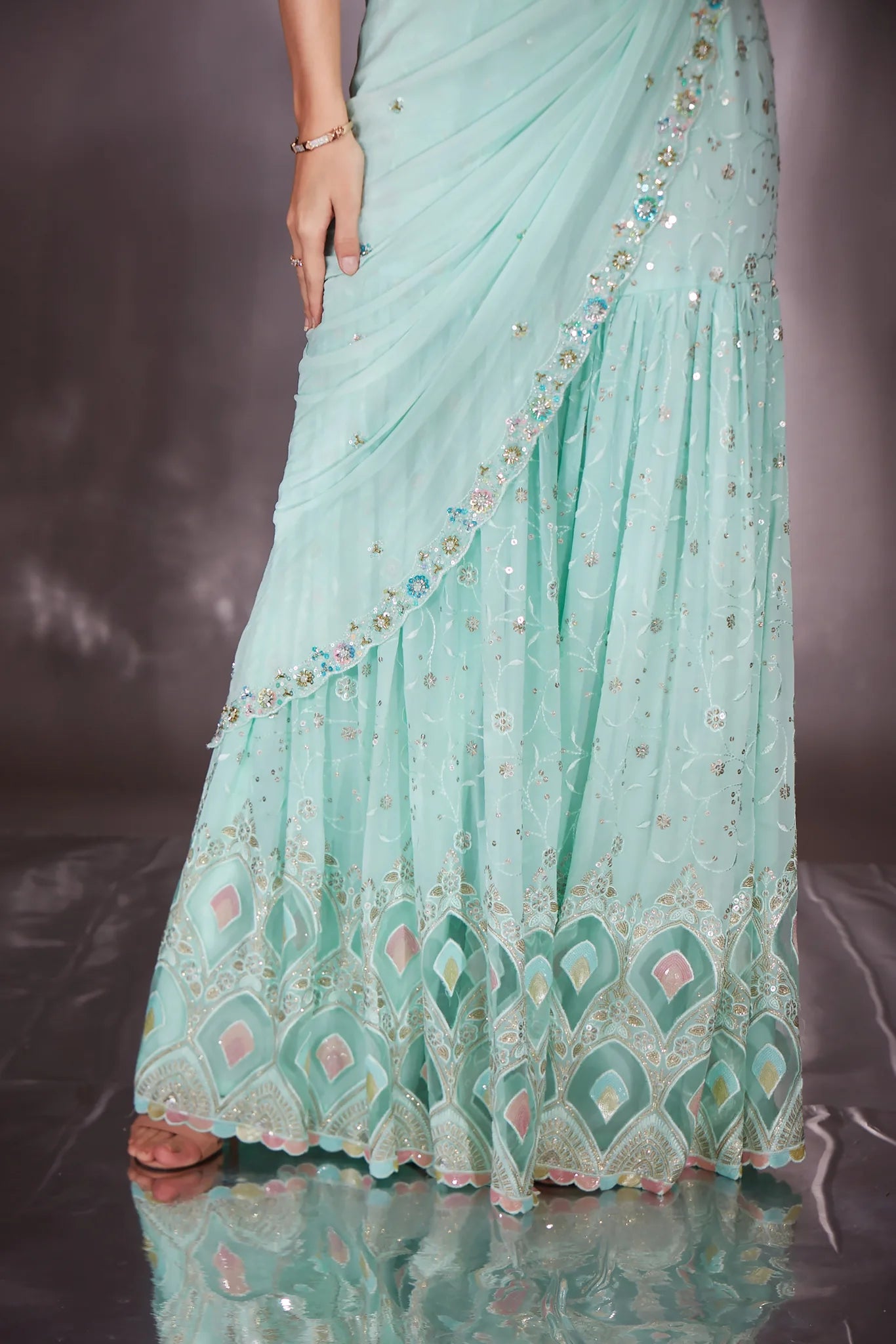 Aqua Mist Sharara Saree - Saaj 31st11281