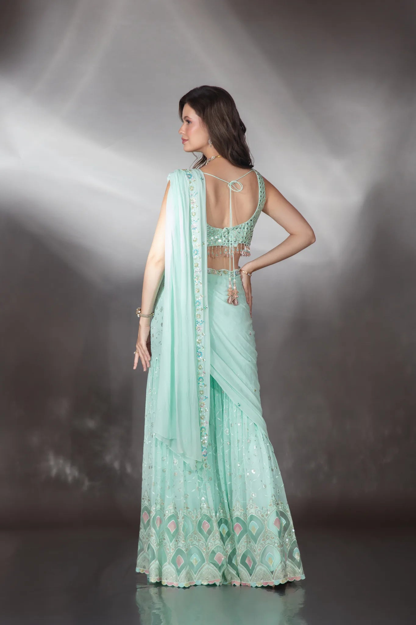 Aqua Mist Sharara Saree - Saaj 31st11305