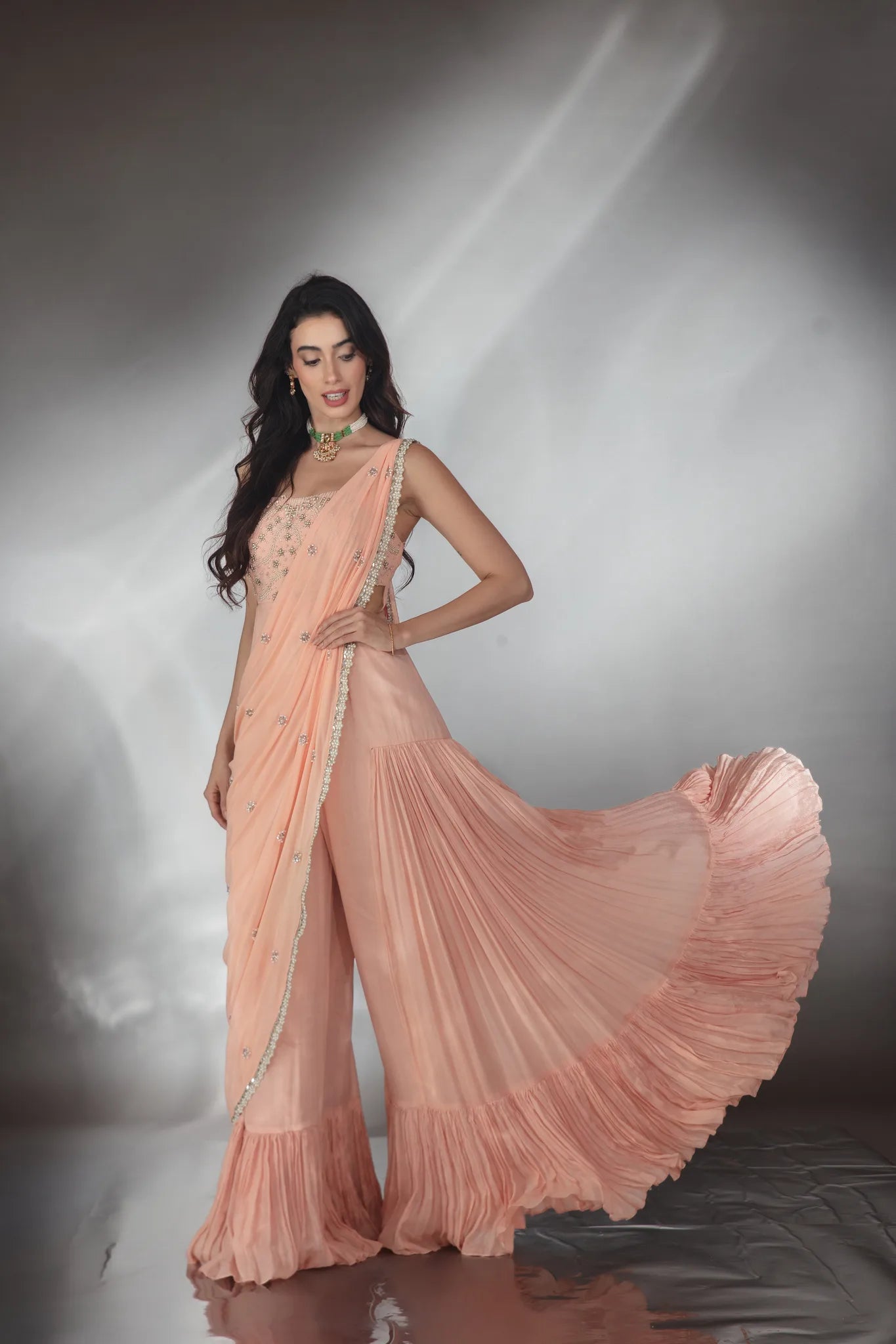 Blush Apricot Jumpsuit Saree - Saaj 31st11381