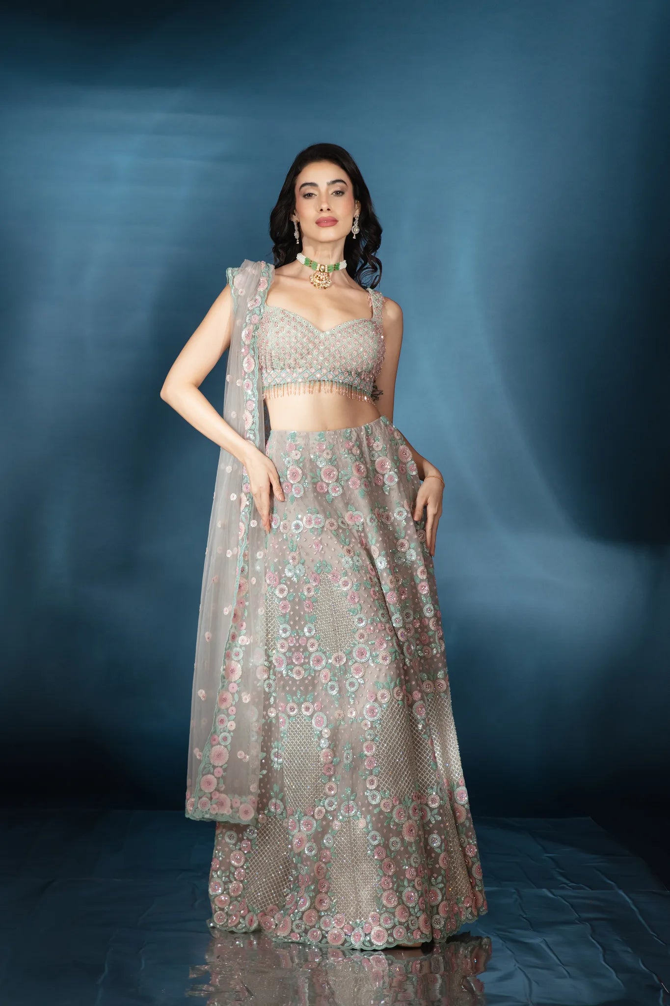 Celeste Bloom Silver Lehenga - Saaj 31st11455