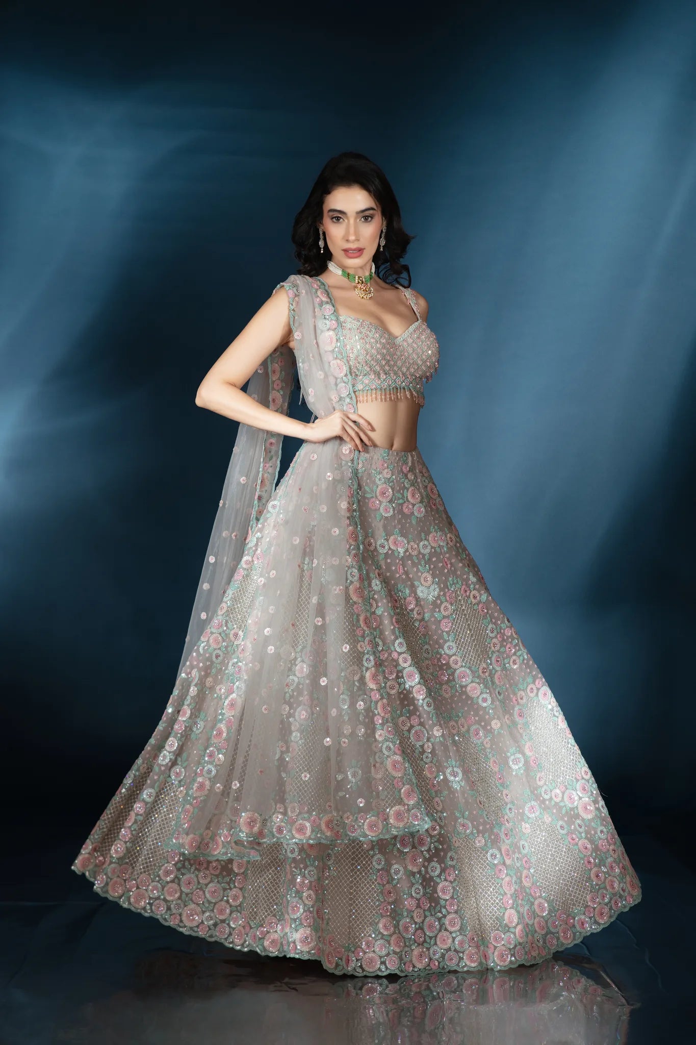 Celeste Bloom Silver Lehenga - Saaj 31st11472