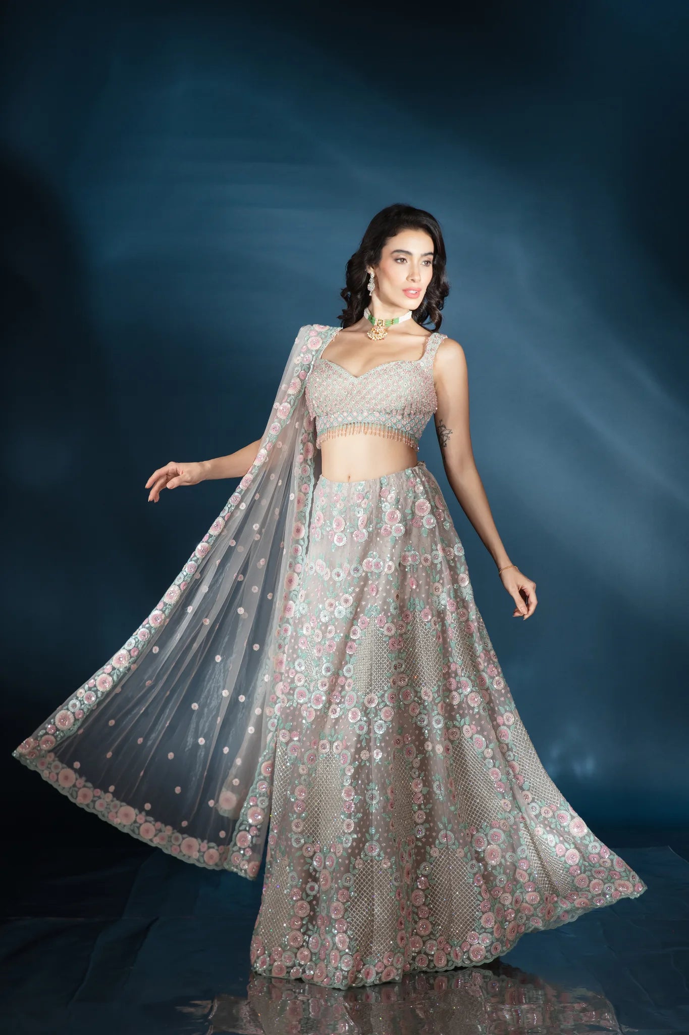 Celeste Bloom Silver Lehenga - Saaj 31st11488
