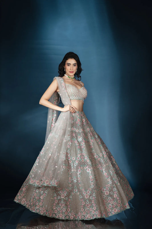 Celeste Bloom Silver Lehenga - Saaj 31st11494