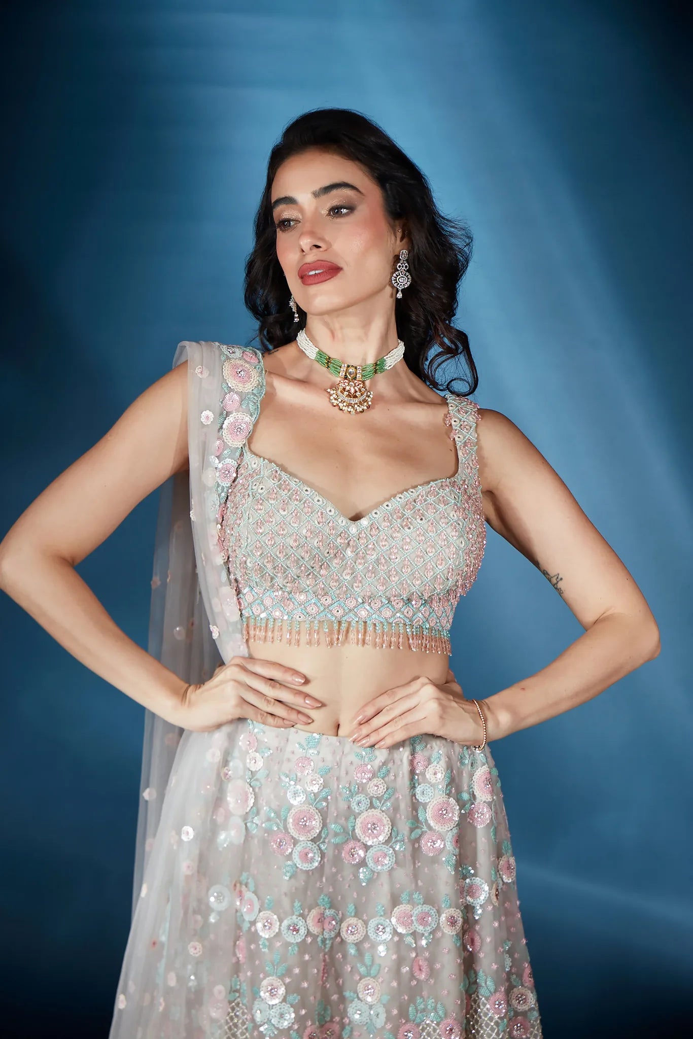 Celeste Bloom Silver Lehenga - Saaj 31st11513