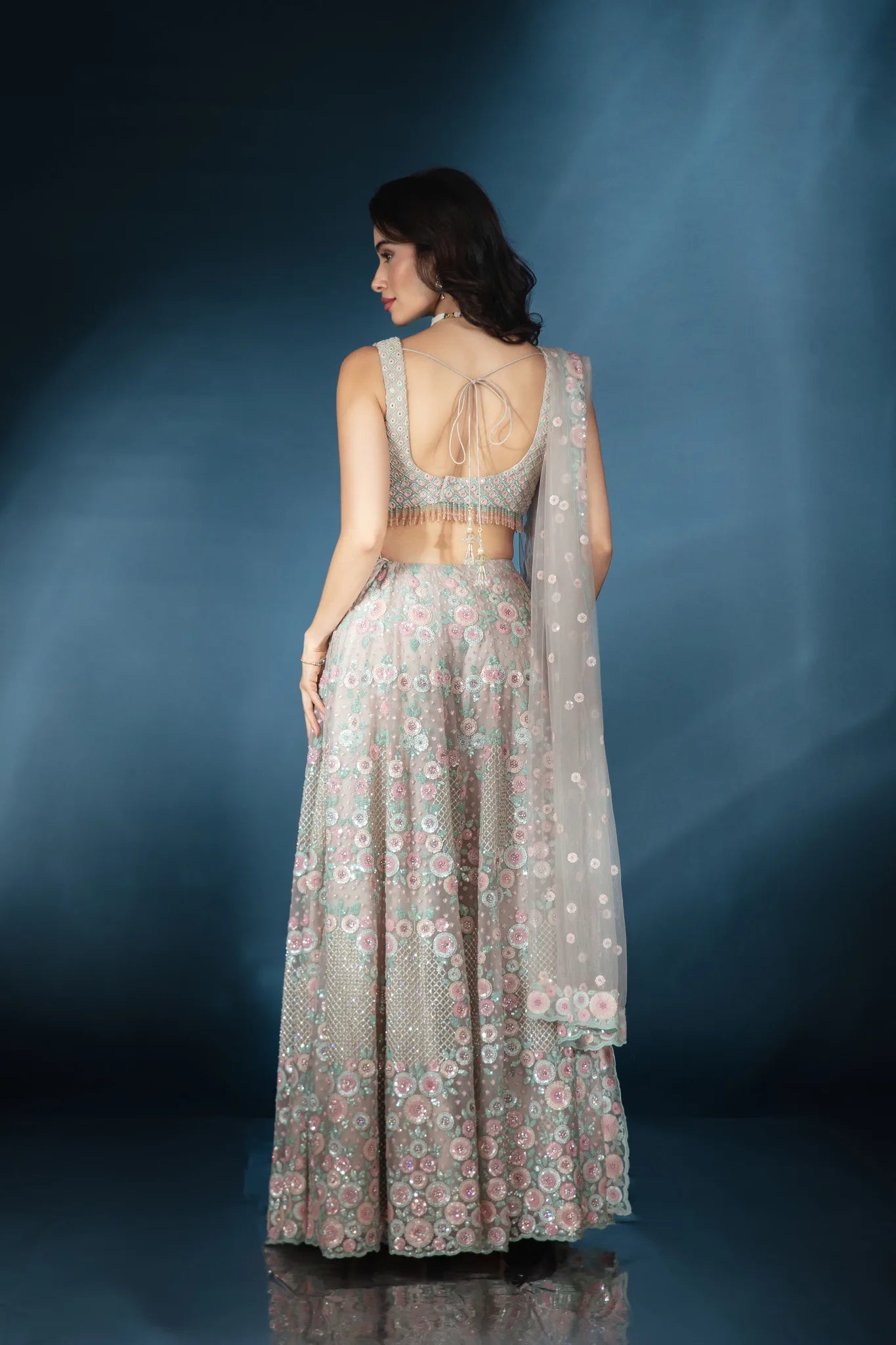Celeste Bloom Silver Lehenga - Saaj 31st11544