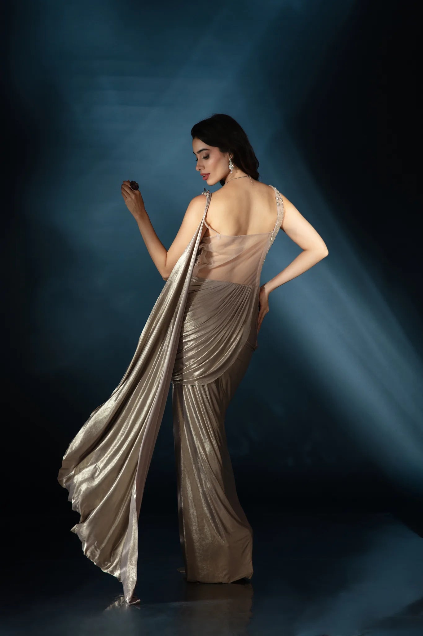 Taupe Liquid Luster Saree Gown - Saaj 31st12215