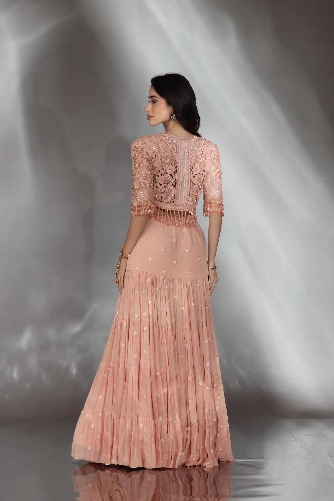 Blush Peach Embroidered Jacket Lehenga Set - Saaj 31st9989