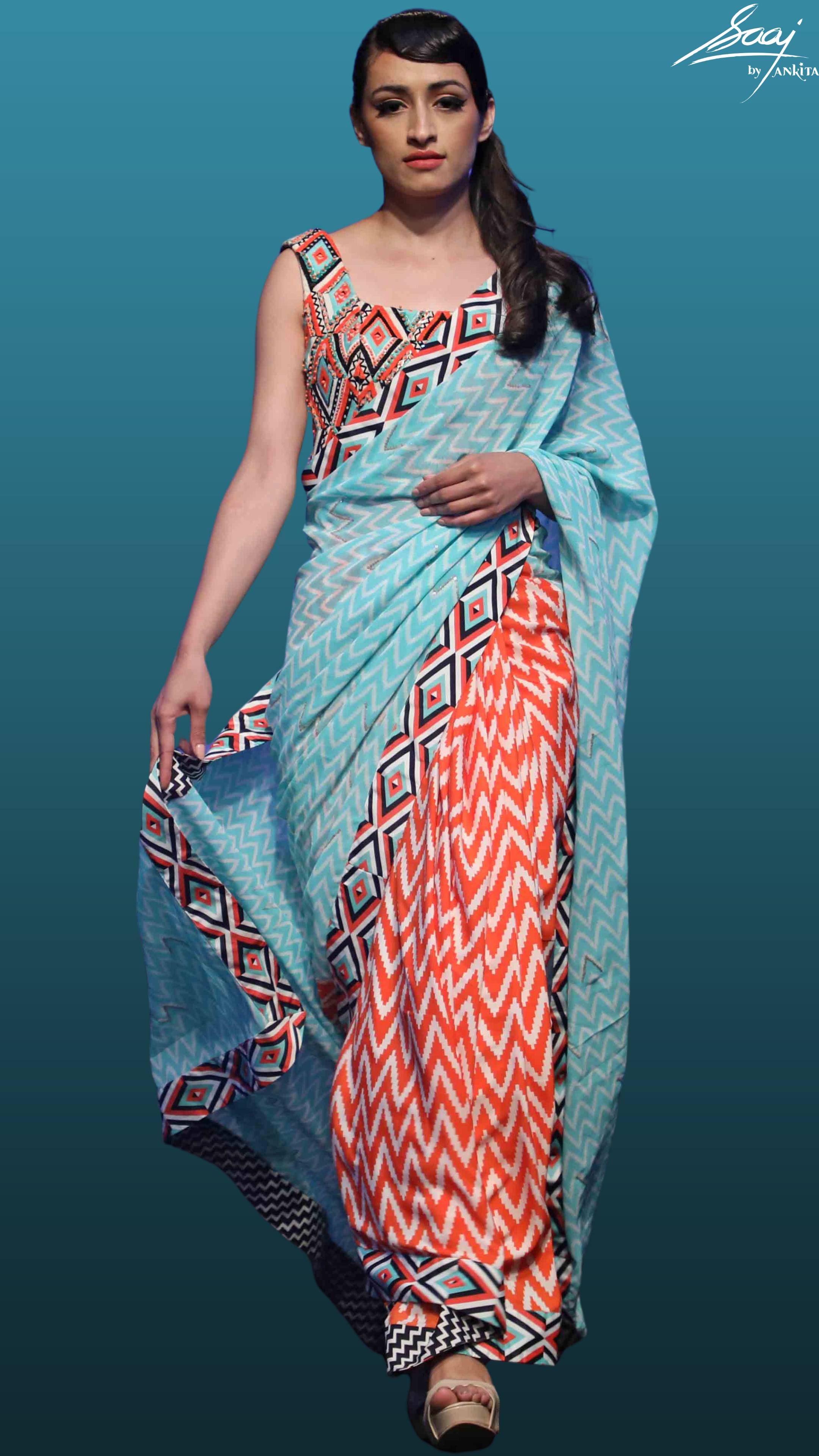 Printed Crepe and Georgette Saree teamed with Handwoven Blouse - Saaj By Ankita