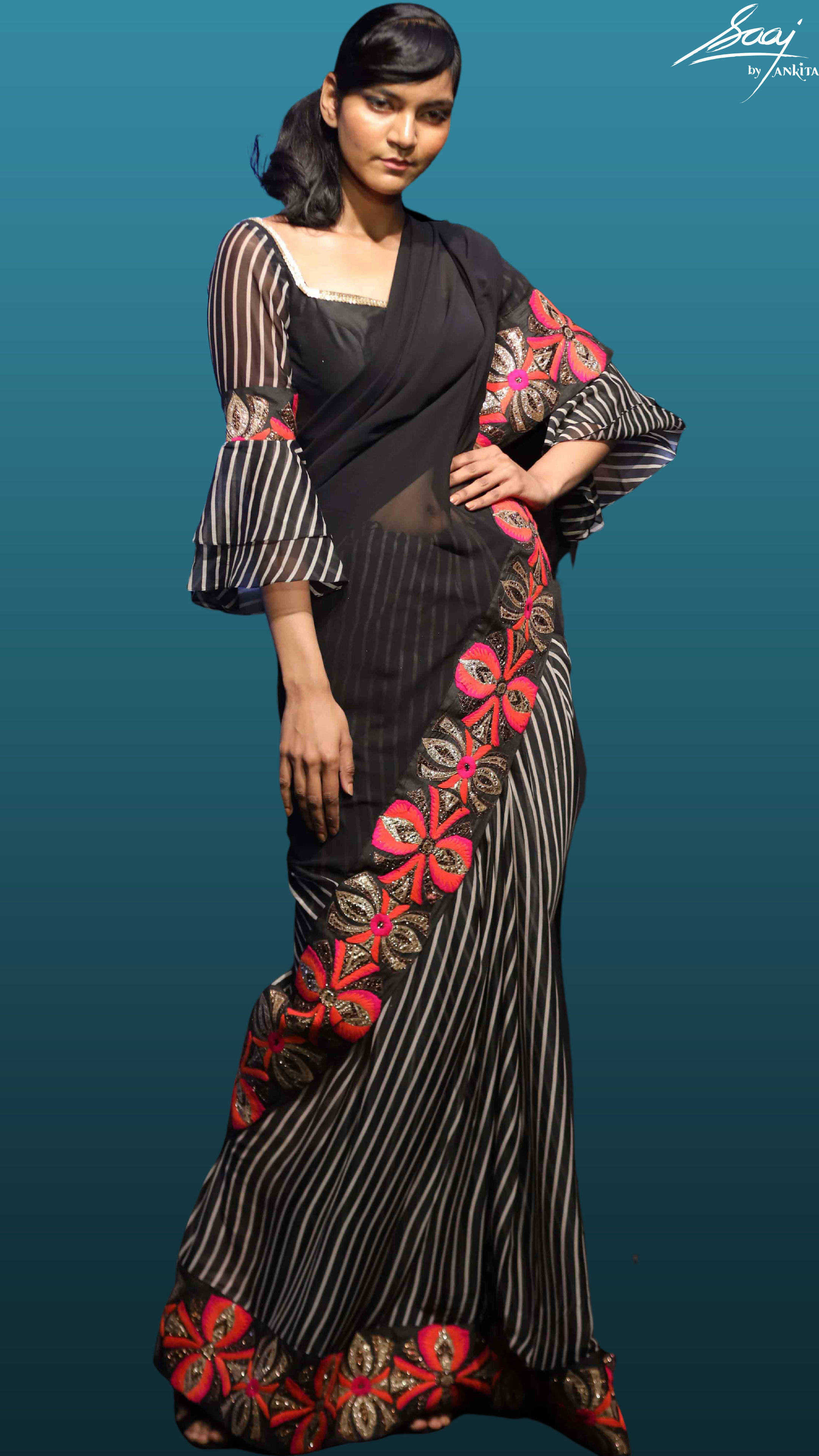 Bold Border Stripes + Plain Saree - Saaj By Ankita