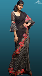 Load image into Gallery viewer, Bold Border Stripes + Plain Saree - Saaj By Ankita
