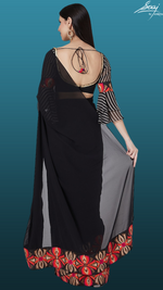 Load image into Gallery viewer, Bold Border Stripes + Plain Saree - Saaj By Ankita
