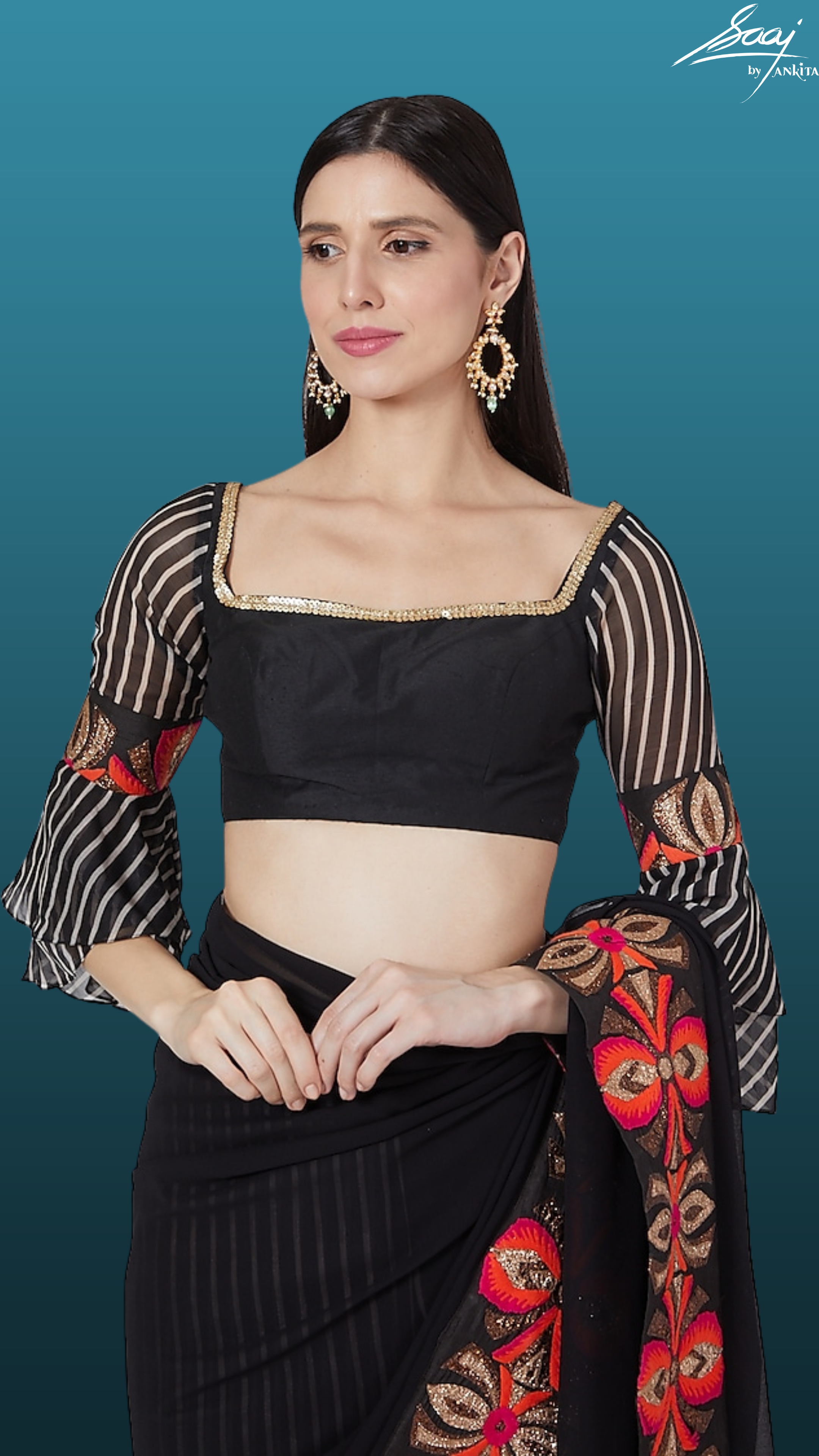 Bold Border Stripes + Plain Saree - Saaj By Ankita