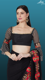 Load image into Gallery viewer, Bold Border Stripes + Plain Saree - Saaj By Ankita

