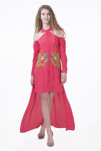 High-Low Shirt Dress with Motifs on sides - Saaj By Ankita