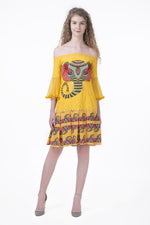 Load image into Gallery viewer, Off-Shoulder Elephant Motif Tennis Dress - Saaj By Ankita
