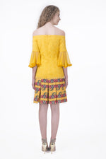 Load image into Gallery viewer, Off-Shoulder Elephant Motif Tennis Dress - Saaj By Ankita
