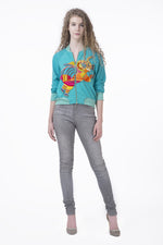 Load image into Gallery viewer, Georgette bomber jacket multi-color beaded elephant motif embroidery - Saaj By Ankita
