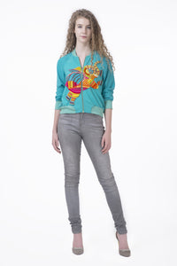Georgette bomber jacket multi-color beaded elephant motif embroidery - Saaj By Ankita