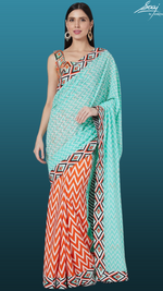 Load image into Gallery viewer, Printed Crepe and Georgette Saree teamed with Handwoven Blouse - Saaj By Ankita
