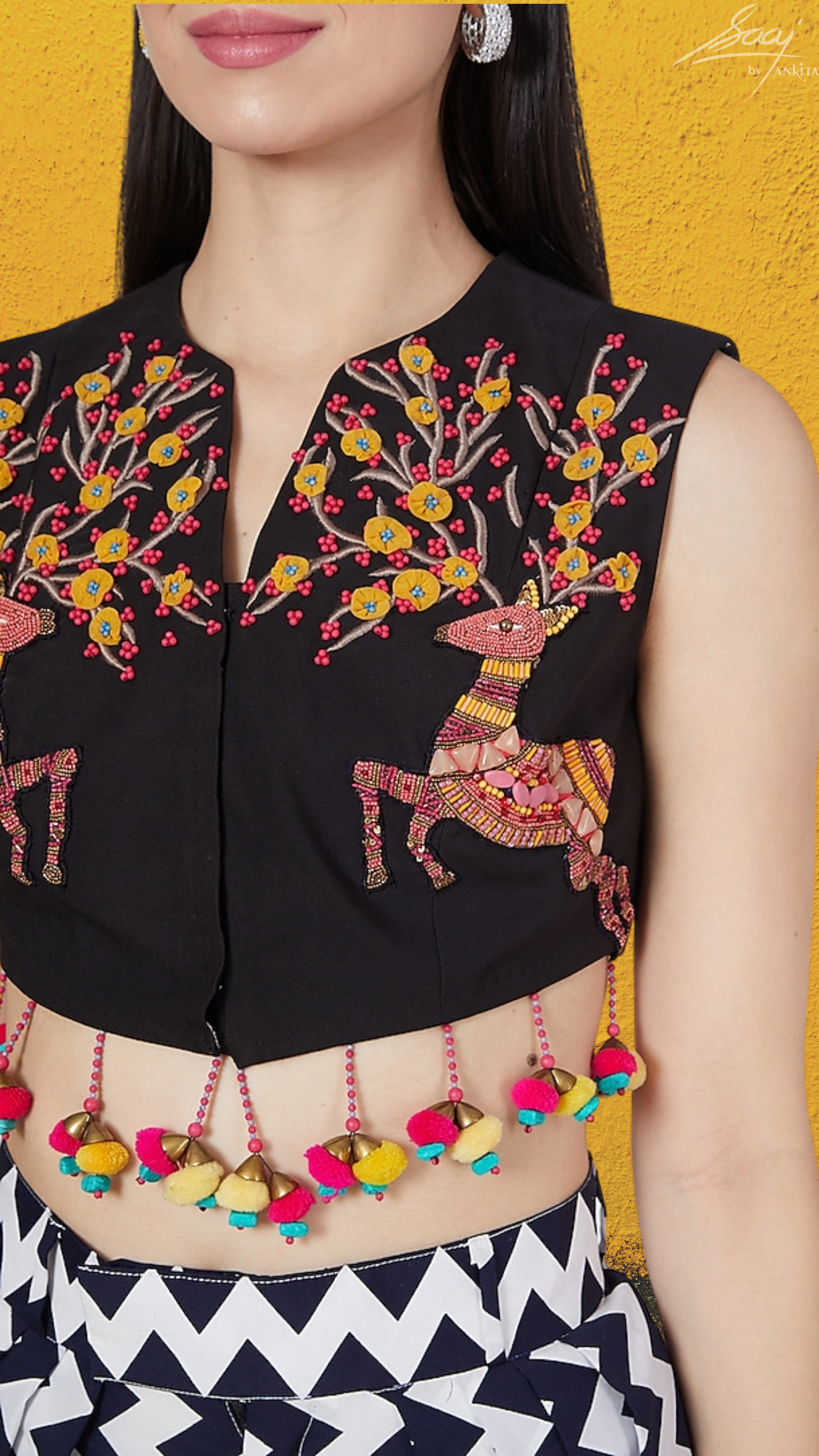 Crop Reindeer Jacket with Pleated Pants - Saaj By Ankita