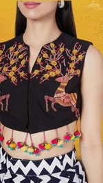 Load image into Gallery viewer, Crop Reindeer Jacket with Pleated Pants - Saaj By Ankita
