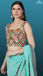 Load image into Gallery viewer, Printed Crepe and Georgette Saree teamed with Handwoven Blouse - Saaj By Ankita
