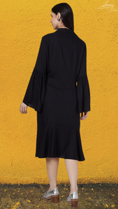 Black Flute Hem Shirt Dress - Saaj By Ankita