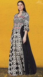 Load image into Gallery viewer, Trail Jacket with Ikat Printed Skirt - Saaj By Ankita
