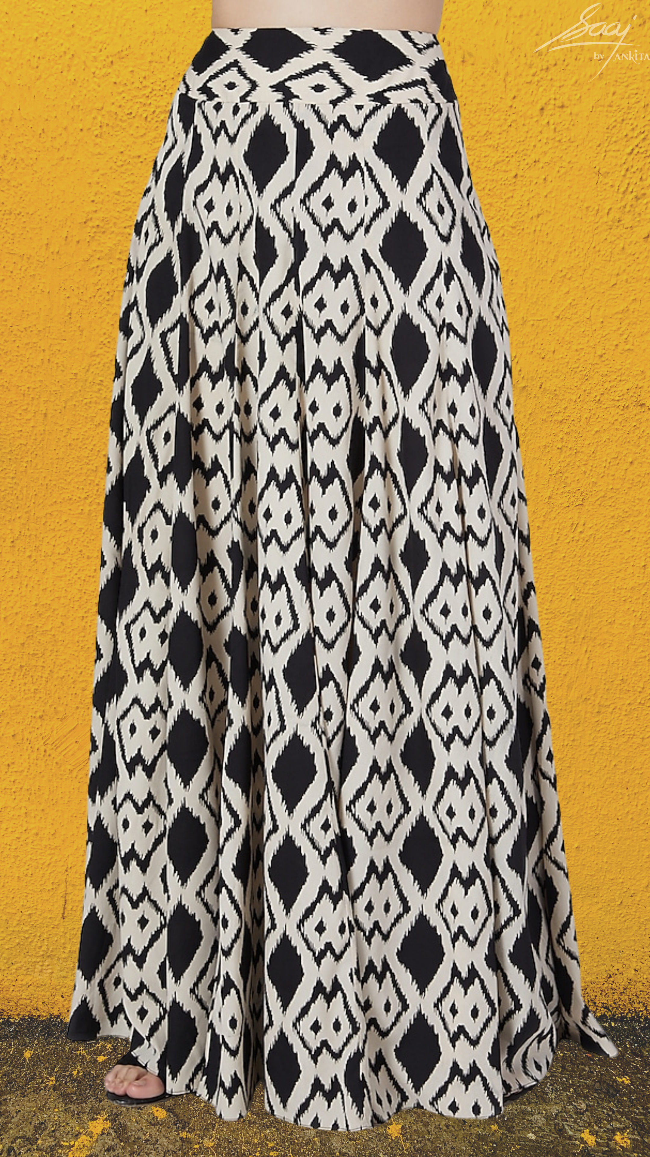 Women's Beige Ikat Print Bias Flared Skirt - SASSAFRAS – Trendia