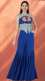Load image into Gallery viewer, Lotus Embroidered Jacket with Flair Pants - Saaj By Ankita
