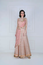Load image into Gallery viewer, Cross-Drape Saree Gown with Chikankari Embroidery - Saaj By Ankita

