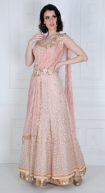 Load image into Gallery viewer, Cross-Drape Saree Gown with Chikankari Embroidery - Saaj By Ankita
