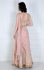 Load image into Gallery viewer, Cross-Drape Saree Gown with Chikankari Embroidery - Saaj By Ankita
