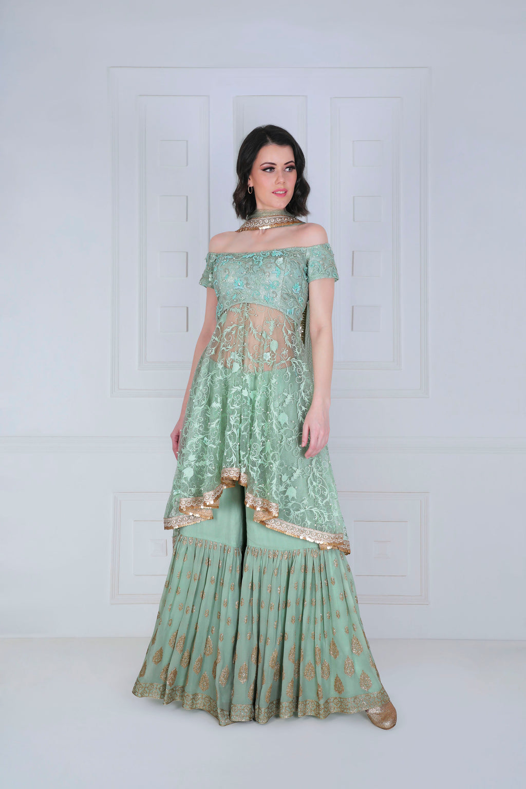 Off-Shoulder Sharara Set - Saaj By Ankita