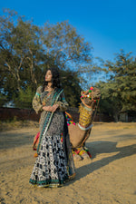 Load image into Gallery viewer, Lehnga-Saree Print on Print Style With Embroidered Border - Saaj By Ankita
