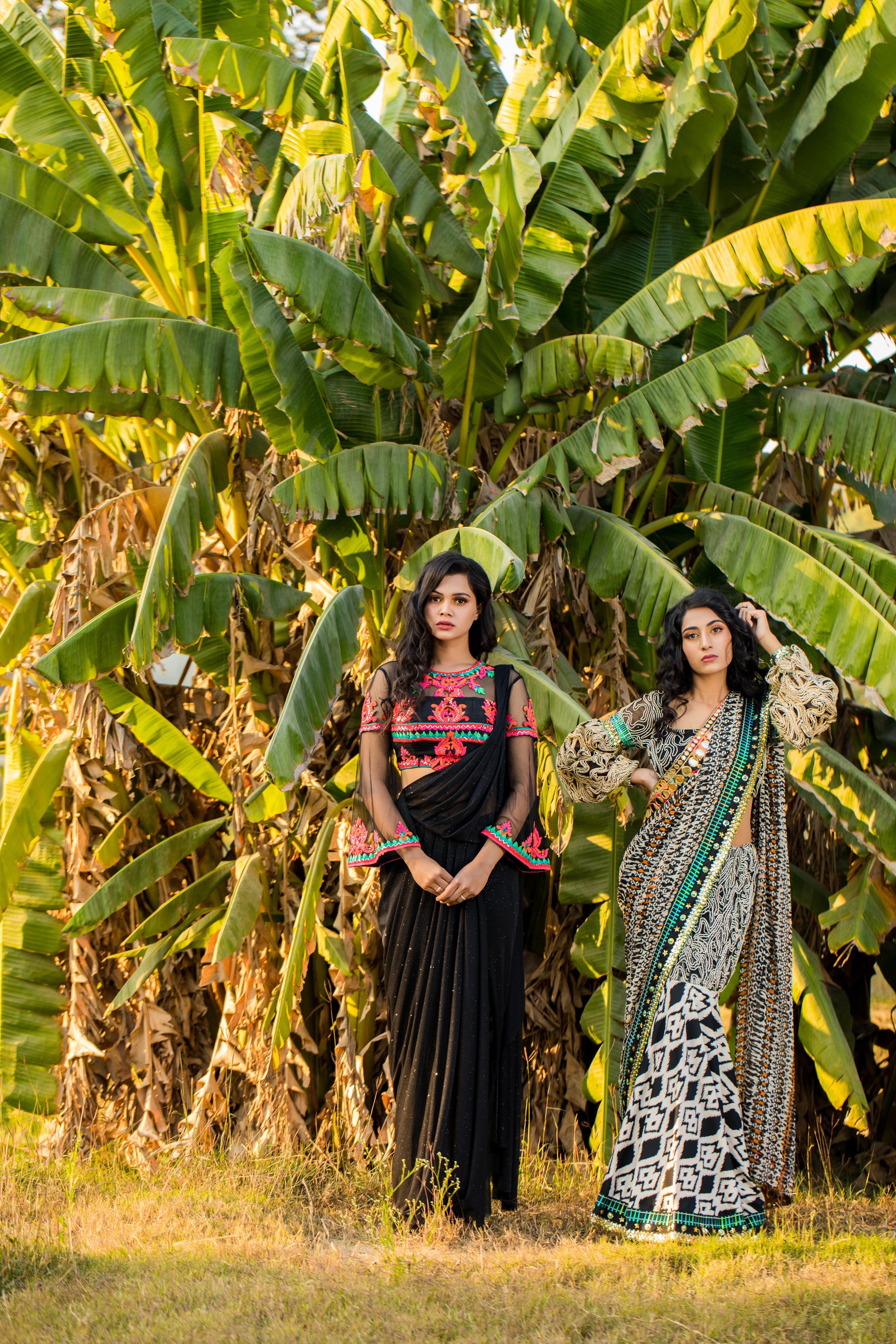 Pre-Draped Pant-Sari in Glitter Jersey - Saaj By Ankita