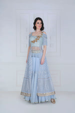 Load image into Gallery viewer, Back Trail Chikankari embroidered Choli with Tiered Lehenga - Saaj By Ankita
