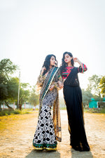 Load image into Gallery viewer, Lehnga-Saree Print on Print Style With Embroidered Border - Saaj By Ankita
