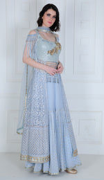 Load image into Gallery viewer, Back Trail Chikankari embroidered Choli with Tiered Lehenga - Saaj By Ankita
