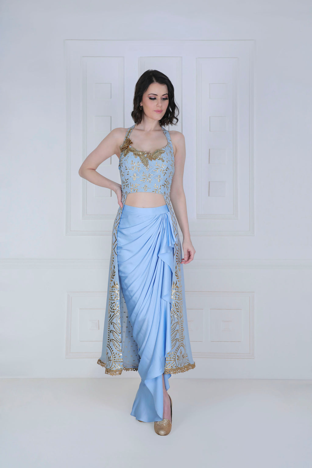 Back trail top with drape skirt - Saaj By Ankita