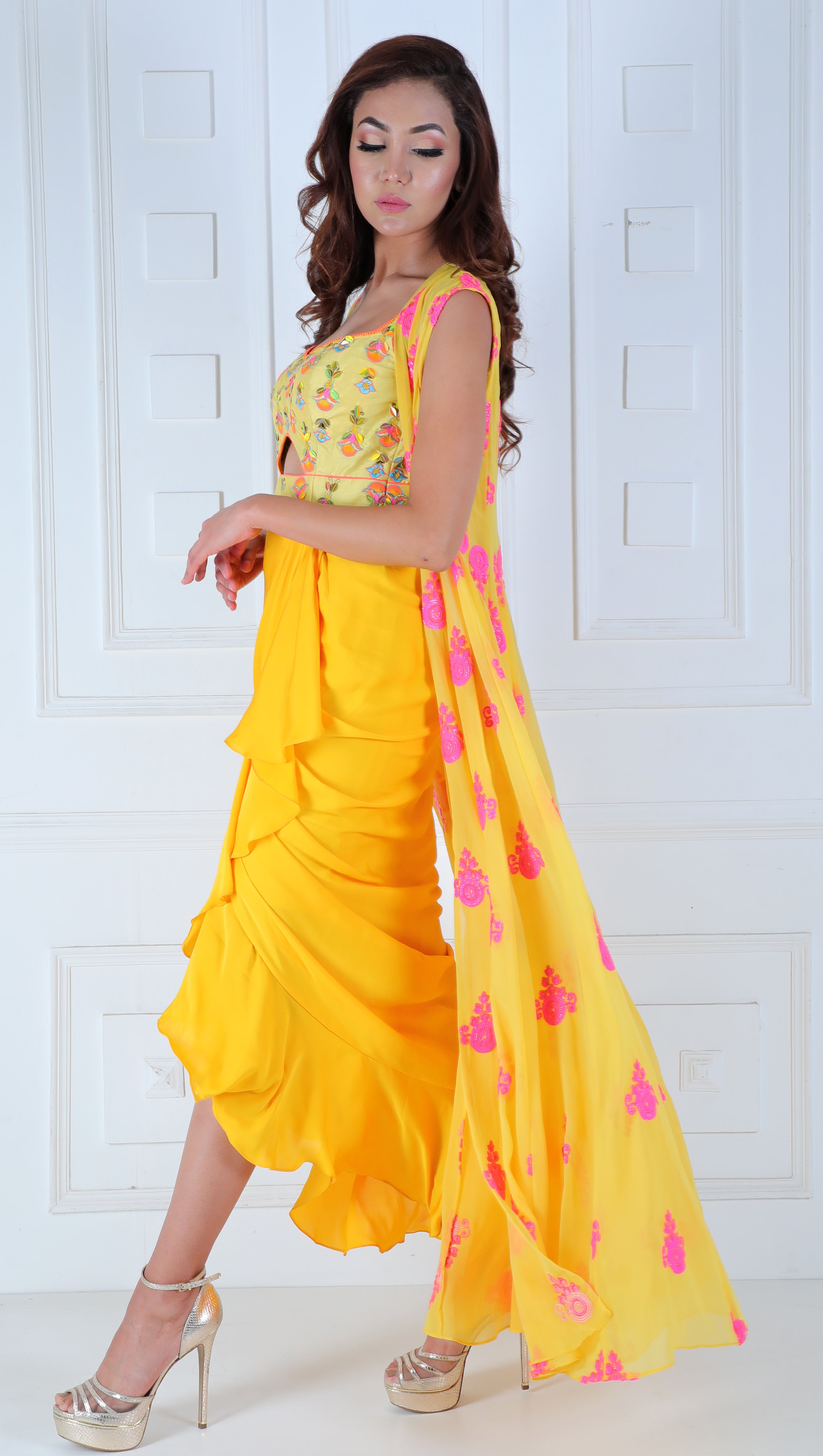 Drape dress with Embroidered Cape - Saaj By Ankita