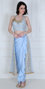 Load image into Gallery viewer, Back trail top with drape skirt - Saaj By Ankita
