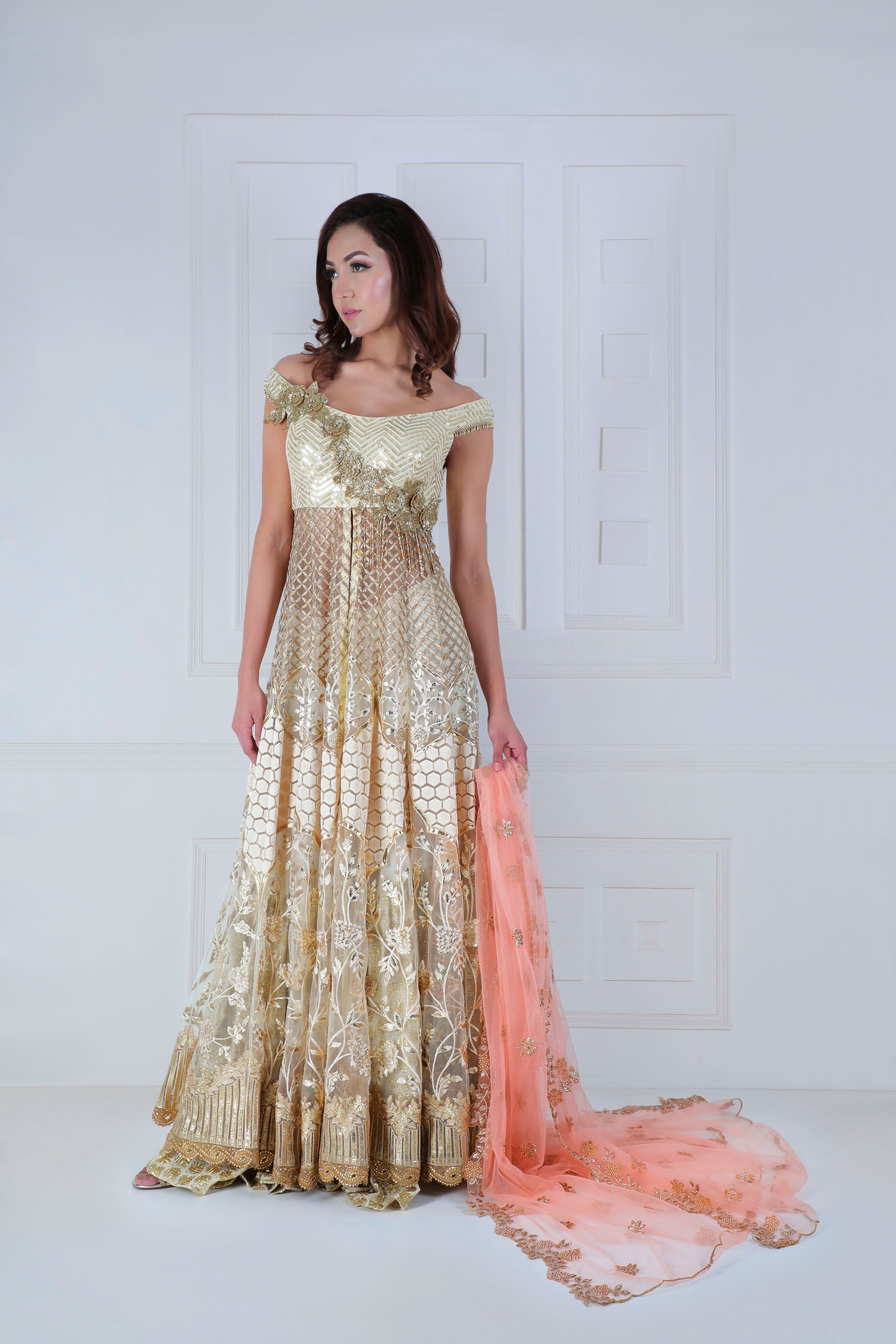 Off-shoulder Anarkali with Lehenga - Saaj By Ankita