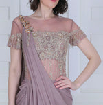 Load image into Gallery viewer, Smokey Crystal Sari Gown - Saaj By Ankita
